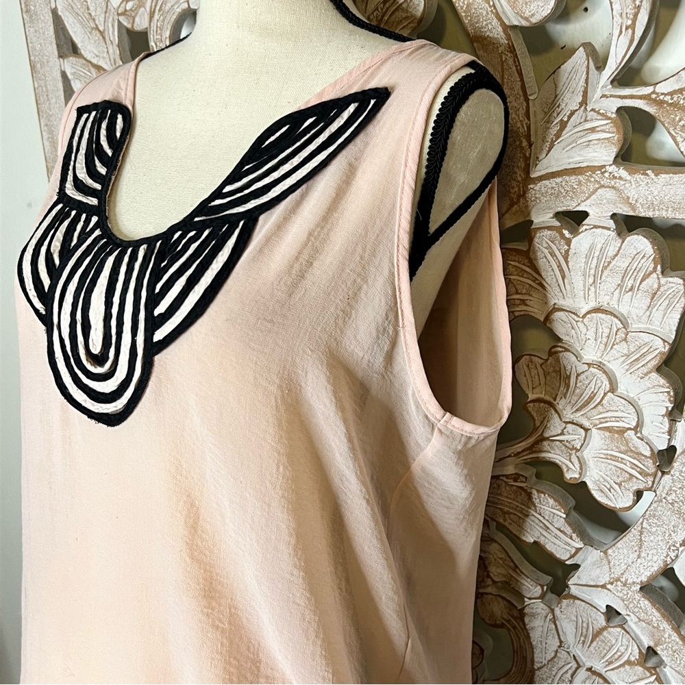 Blue Rain Chic Pink Sleeveless Sheer Top With Black Detailing Sz M - Picture 3 of 6